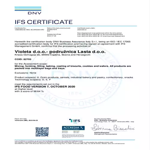 Lasta is IFS Food Certified Lasta